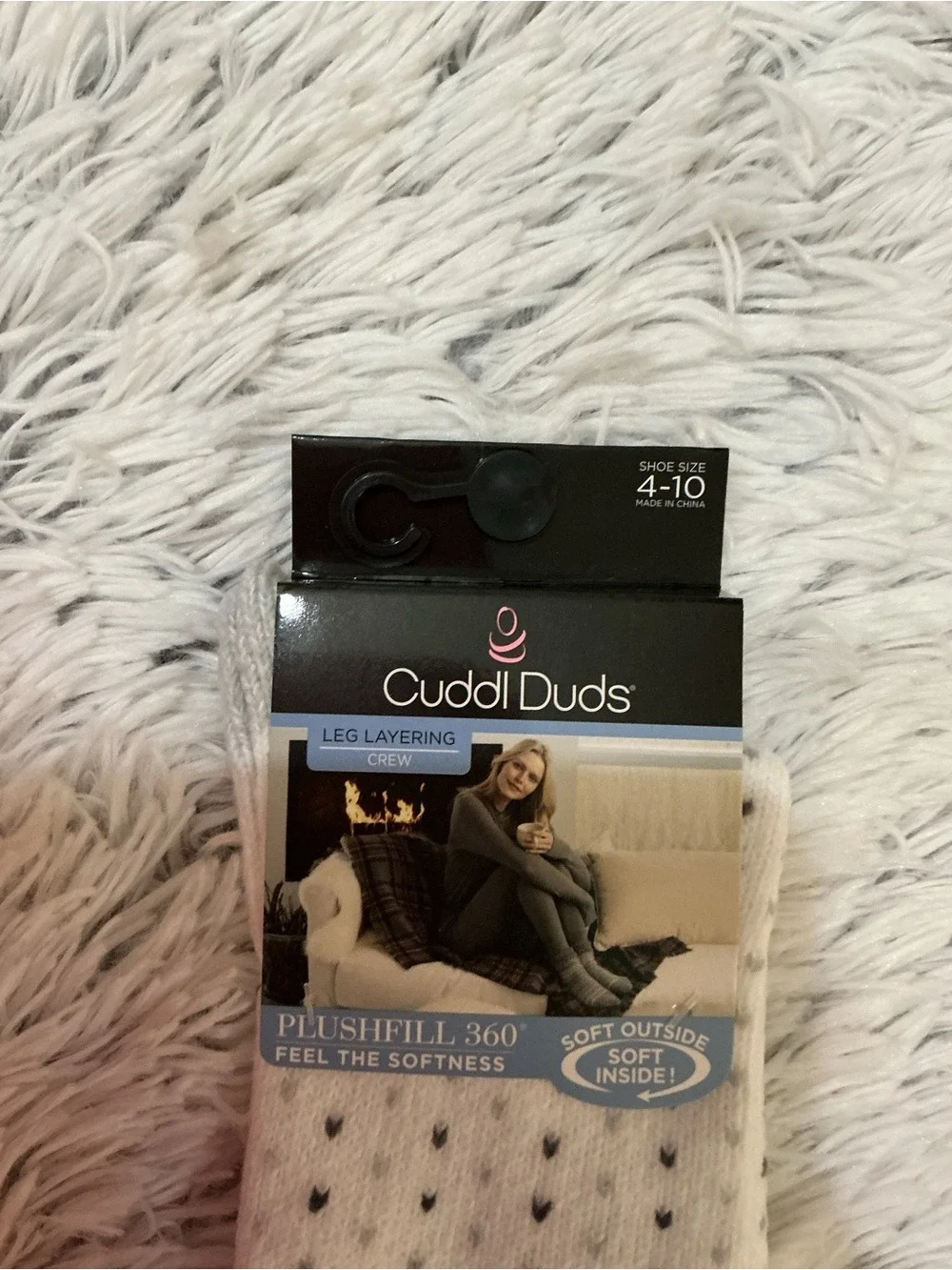 Cuddl Duds Plushfill 360 Leg Layering Crew Socks Ivory Heart Print Size 4-10